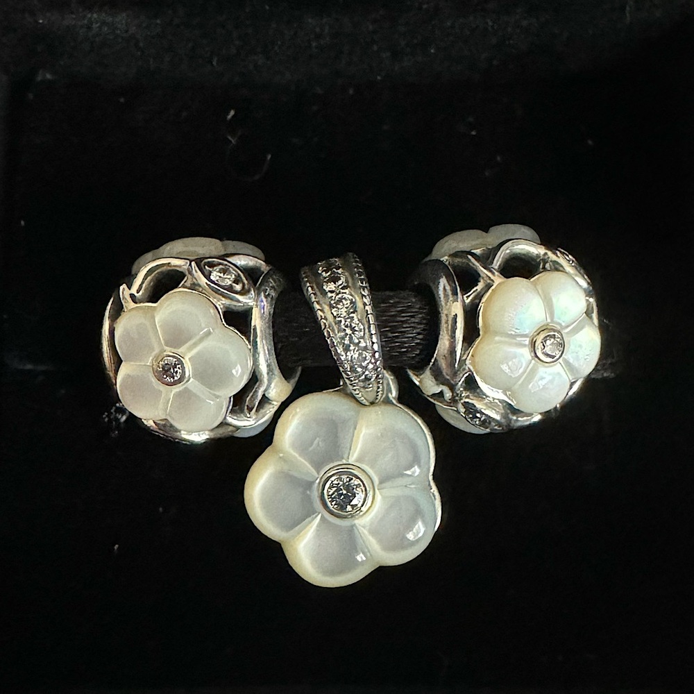 Authentic Pandora Luminous Florals Mother of Pearl Silver Charms S3
